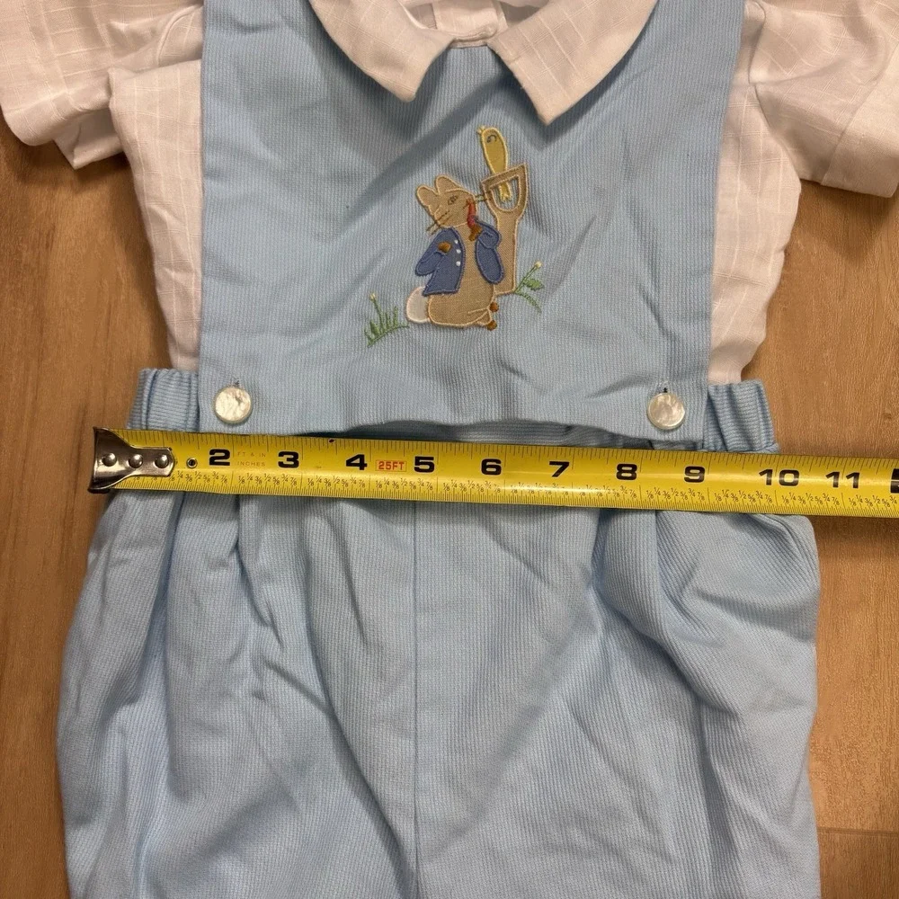 Vintage Nannette Boys 18 Month Peter Rabbit Shortall Outfit Blue Button Shirt